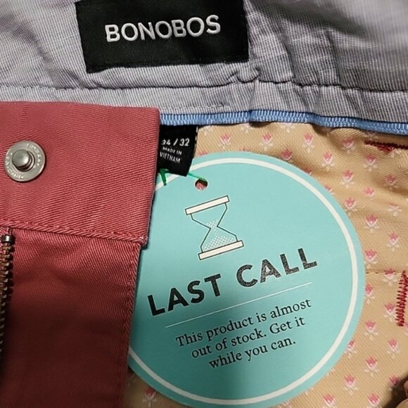 Bonobos Men's Pants Size 34x32 Mauve Slim Straight Leg Chinos NWT - Picture 5 of 11